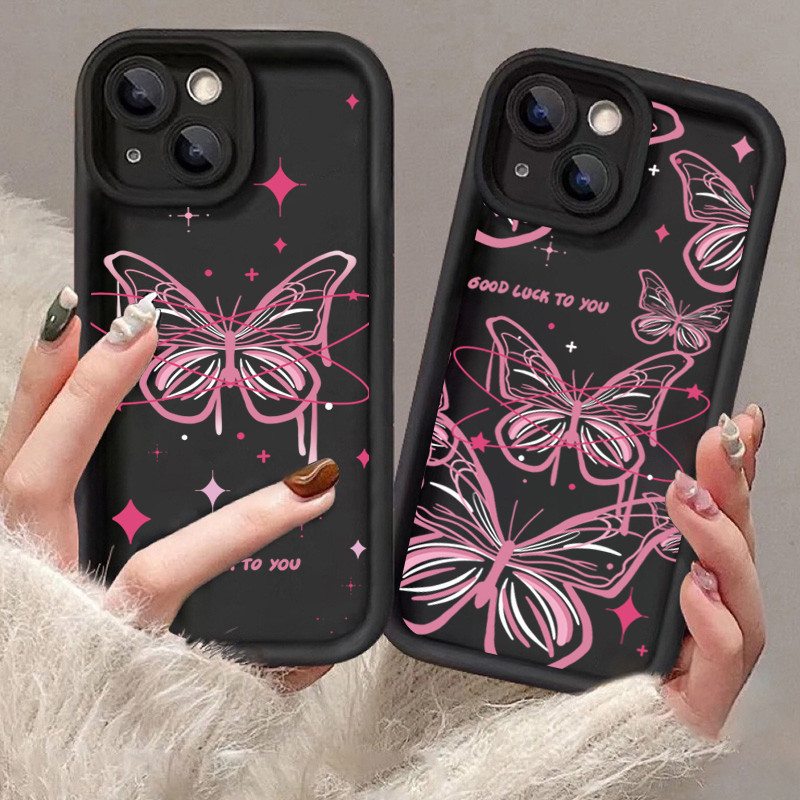 Capa De Silicone Fosca Antiqueda Para Samsung Galaxy A35 A55 A54 A34 A14 A05 A15 A05S A33 A53 A52 A52S A32 A23 A51 A25 Borboleta Estrelas Do Céu Estrelado Sorte