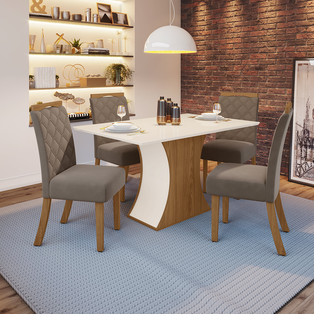 Conjunto Sala de Jantar Tampo MDF Canto Reto 120 Cm 4 Cadeiras Arian Casa 812
