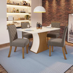 Conjunto Sala de Jantar Tampo MDF Canto Reto 120 Cm 4 Cadeiras Arian Casa 812