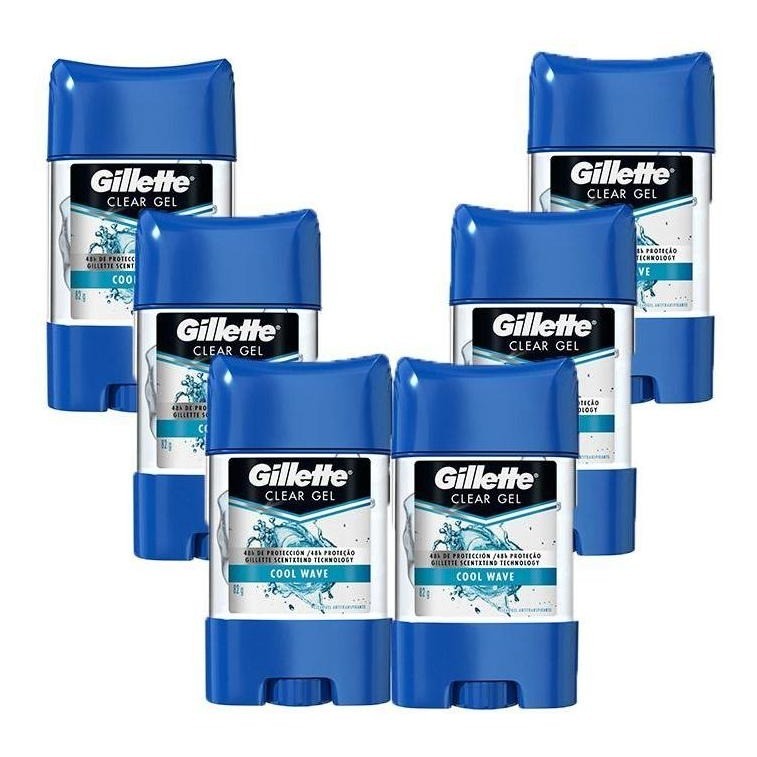 Kit 6 Desodorantes Gillette Clear Gel Cool Wave 82g