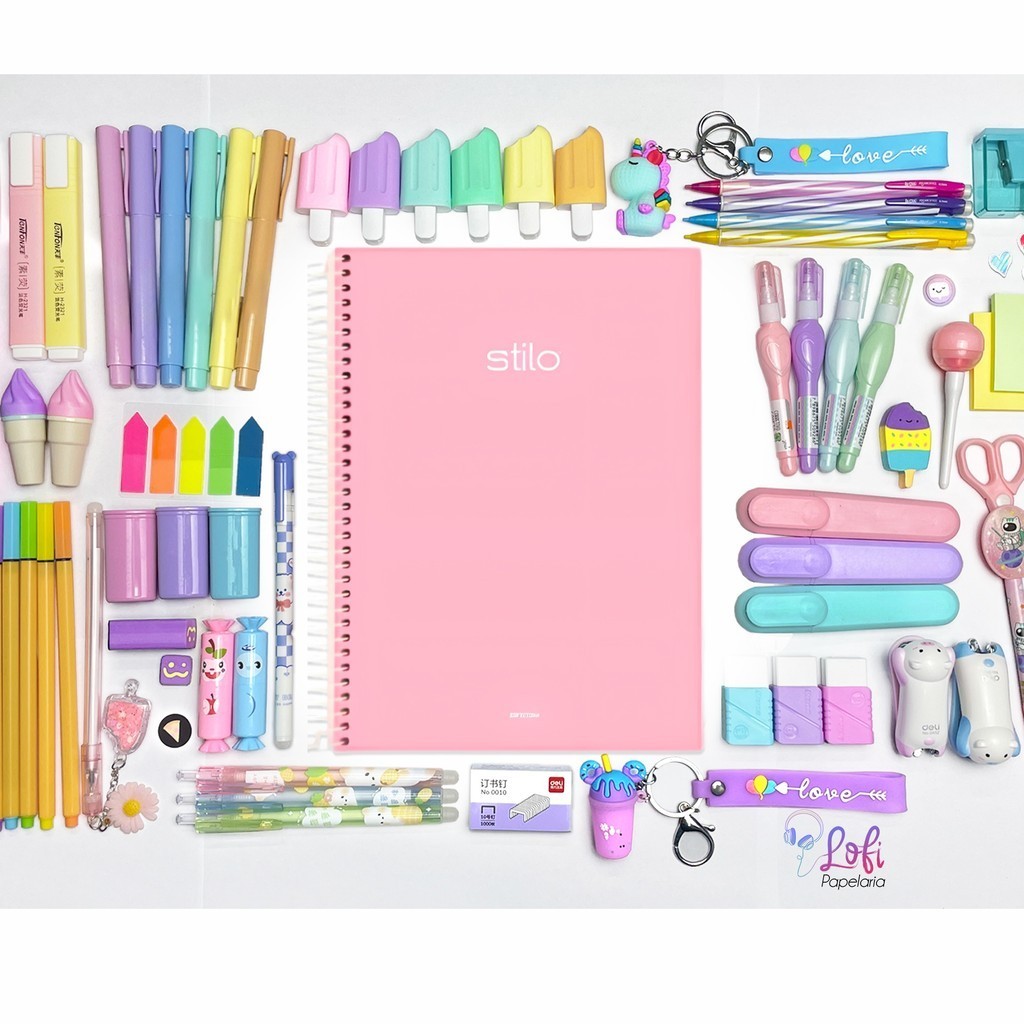 Kit Papelaria Kawaii Fofo Lofi Papelaria Com Caneta Apagável Fineliner KTPPC-22-7
