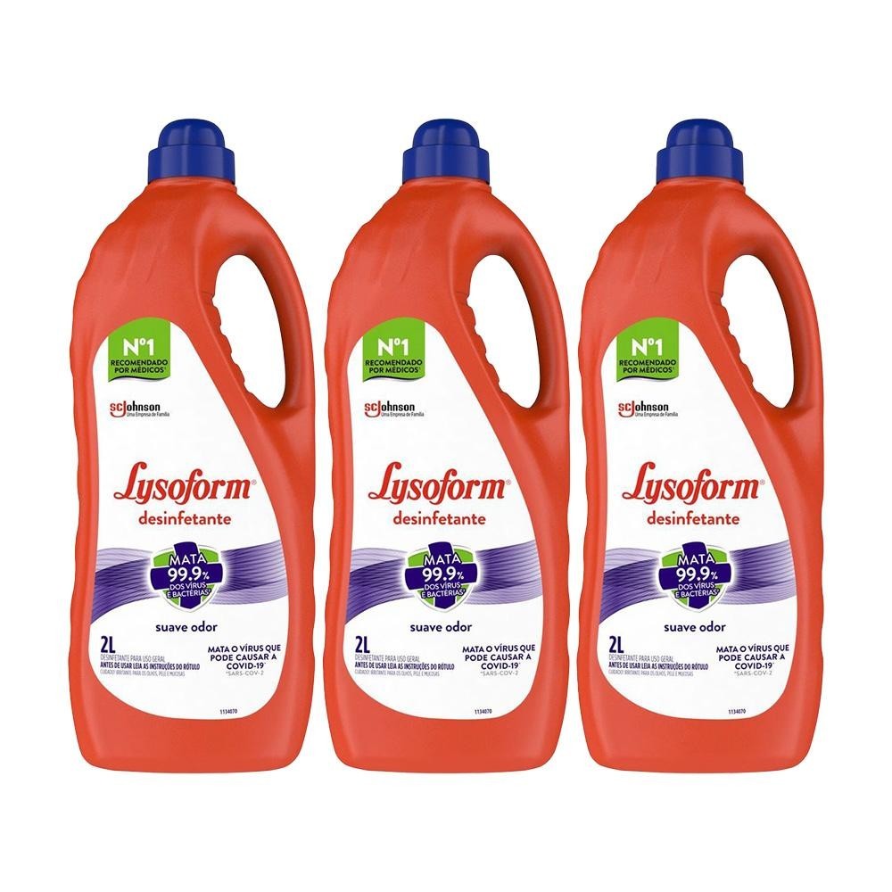 Kit 3 Desinfetante para Uso Geral Lysoform Suave Odor 2L cada em Oferta na Shopee