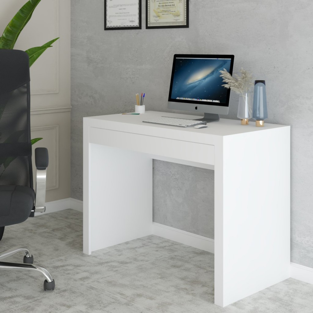 Mesa Escrivaninha 1 Gaveta Home Office Branco - Panorama Móveis em Oferta na Shopee