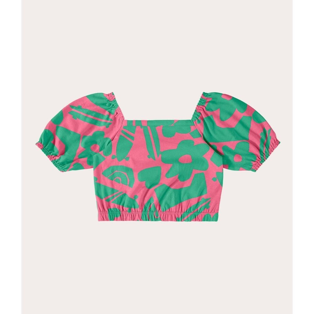 Blusa Infantil Menina Estampada Manga Bufante Em Algodão Malwee Kids em Oferta na Shopee