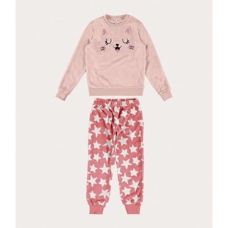 Pijama Infantil Menina Bordado Gata Em Fleece Malwee Kids em Oferta na Shopee