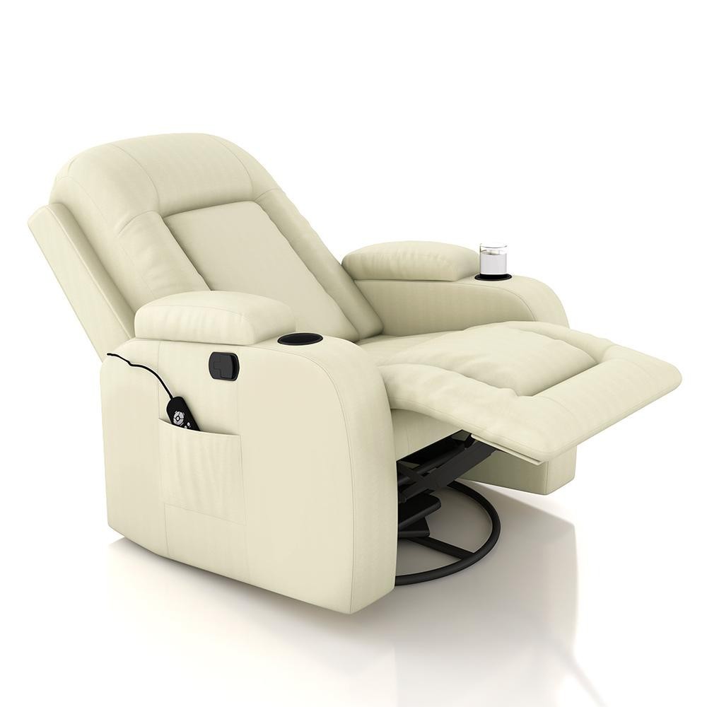 Cadeira Poltrona do Papai Reclinável Austin Massagem e Aquecimento Giratório Balanço PU Bege G31 em Oferta na Shopee