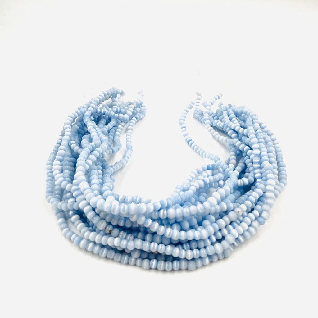 Fio de Pedras Esfera 4mm 85un Olho Gato Azul e Branco 30cm