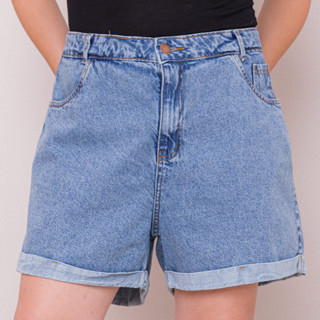 short jeans feminino plus size  Barra Dobrada  Cintura Alta SEM ELASTANO COM BOLSO FRENTE E ATRAS em Oferta na Shopee