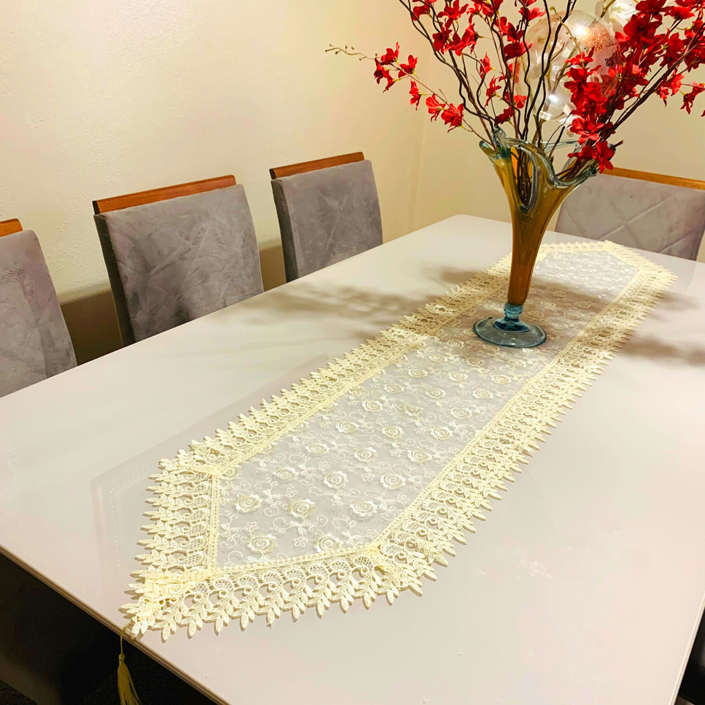 Caminho De Mesa Guipir Bordado 40x150 Mesa de 4 Lugares Premium Centro De Mesa em Oferta na Shopee