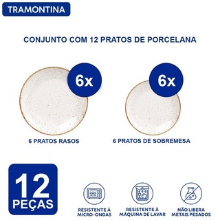 Aparelho de Jantar Jogo de Pratos Rasos 28 cm e Sobremesa 21 cm Tramontina Rústico Marrom em Porcelana Decorada 12 Peças em Oferta na Shopee