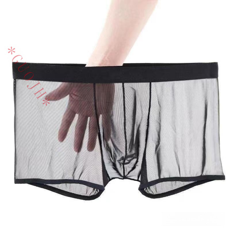 Ultra-Fino Lingerie Masculina De Malha sexy Sólida Cor Transparente Cueca boxer Respirável em Oferta na Shopee