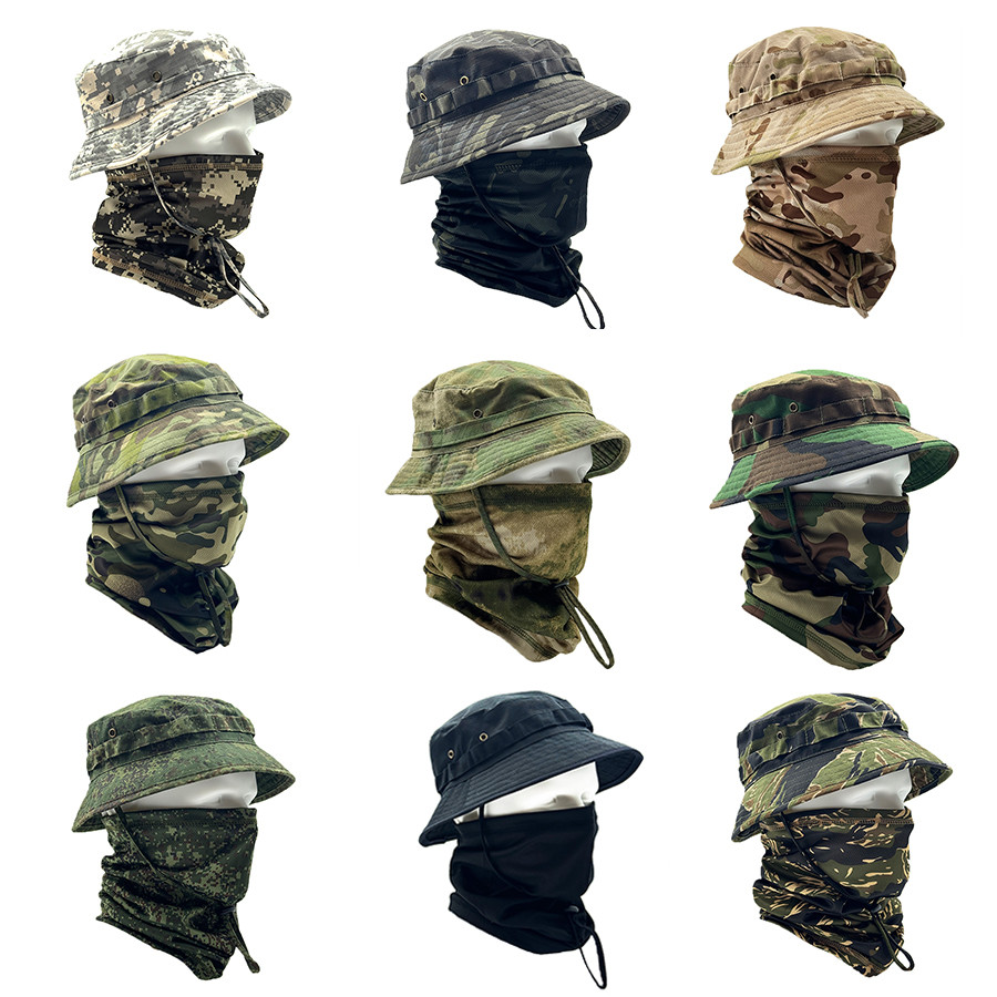 Gorro De Pescador Camuflado Ao Ar Livre , Chapéu De Sol De Verão Caminhada Masculino + Combinação De Máscara