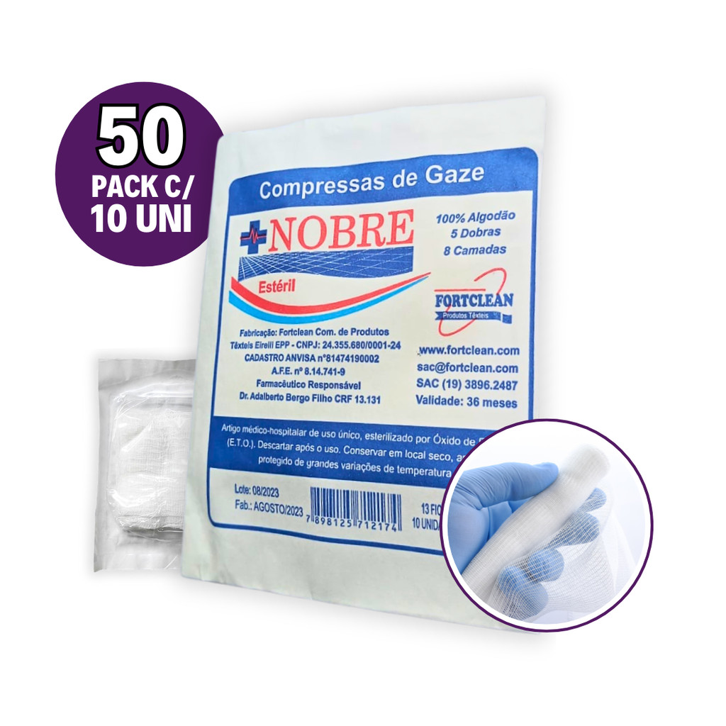 Compressa De Gaze ESTÉRIL 13 Fios Hidrófila 50 pac (500 unidades) em Oferta na Shopee