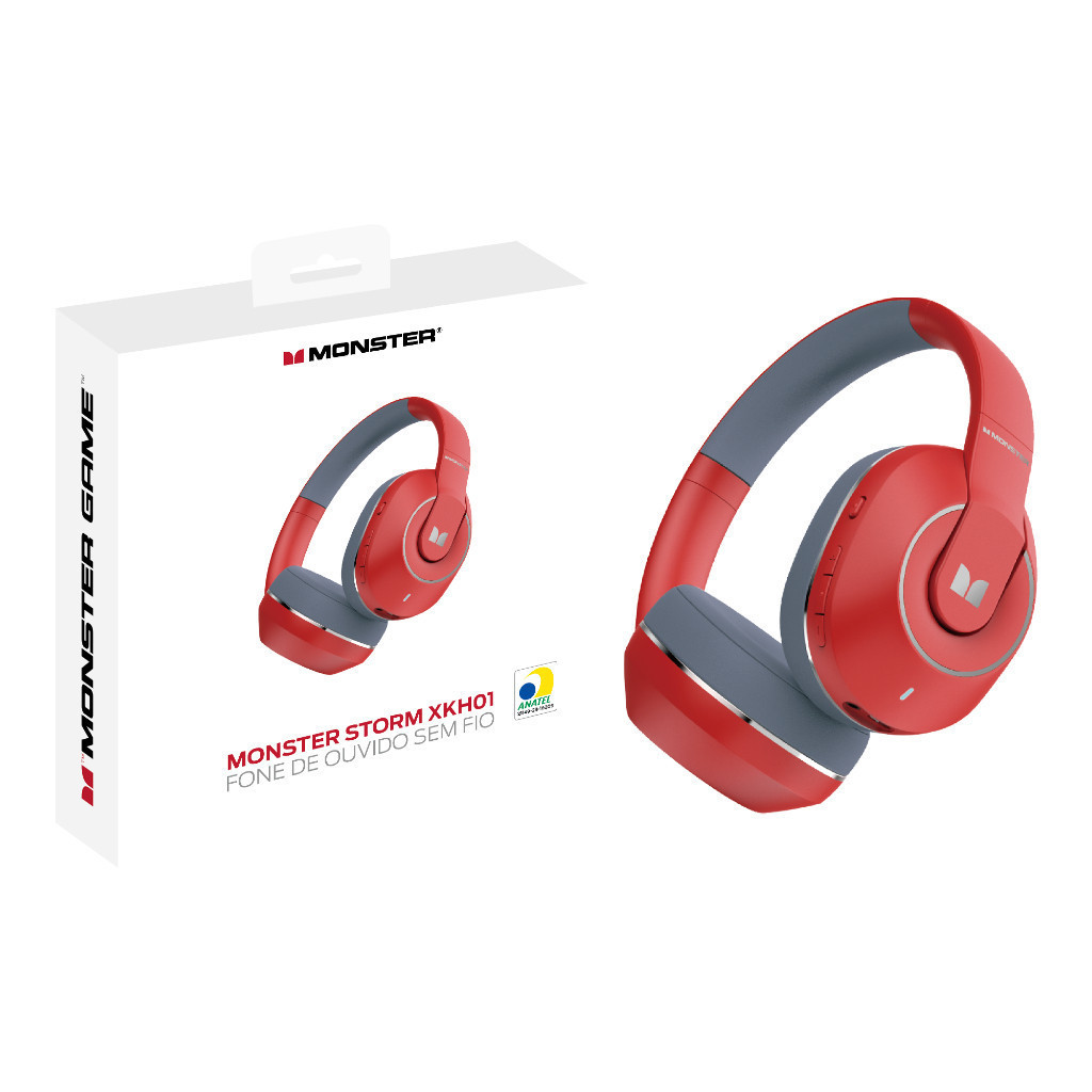 Fone de ouvido Monster XKH01 Dobrável Sem Fio Bluetooth 5.3 Gamer Vinho