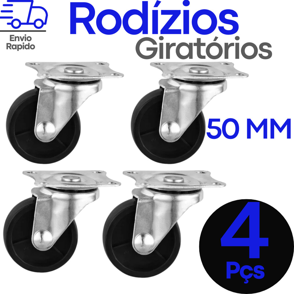 Conjunto de Rodas Rodinhas Para Móveis Giratórias 4 Peças 50mm