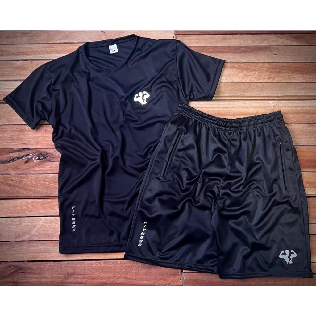 Promoção! Kit Camiseta Dry Fit + Bermuda Masculina P/Academia Corrida Esporte Futebol