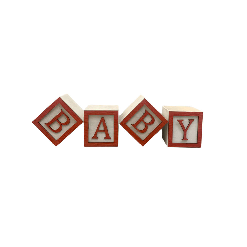 Cubo Branco Letra Vermelha com Aplique Festa Chá de Bebê Decoração 8x8x8 Cm Mdf Madeira