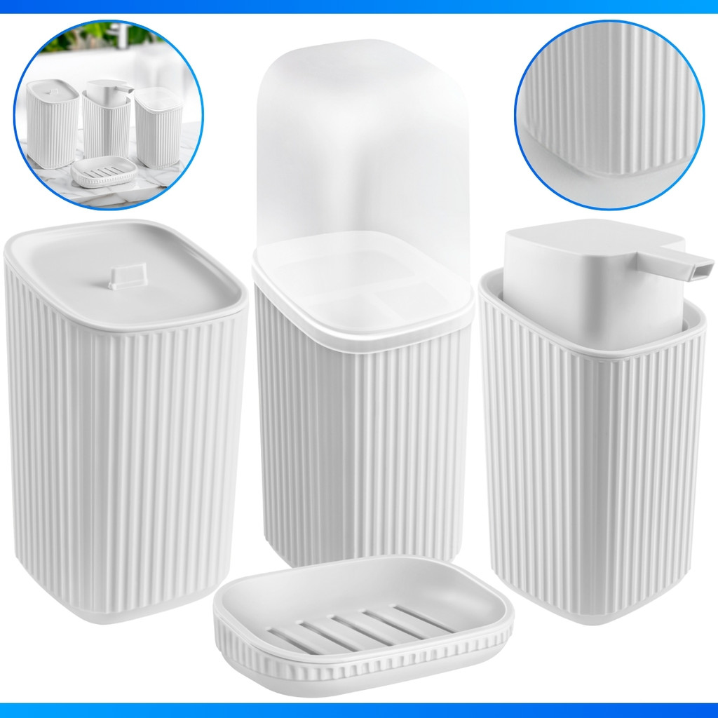 Kit 4 Acessórios Banheiro Porta Sabonete Líquido, Porta Algodão, Porta Escovas Saboneteira DESCONTO