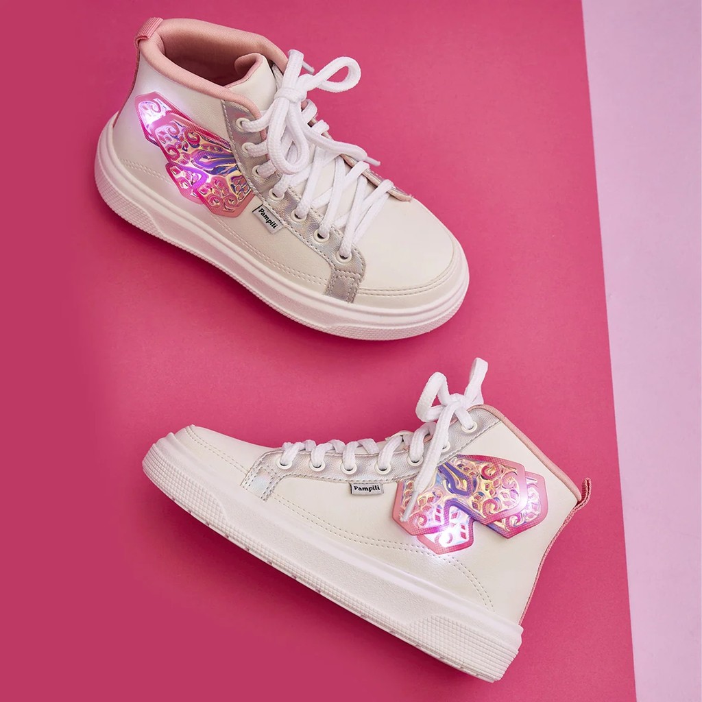 Tênis Infantil Pampili Led Asa Brilho Borboleta Festa Cano Alto Menina Botinha Conforto 736071