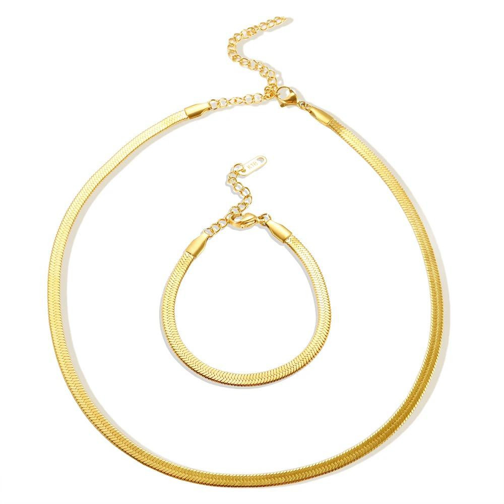 Colar Feminino Aço Inoxidável Laminado Com Pulseira