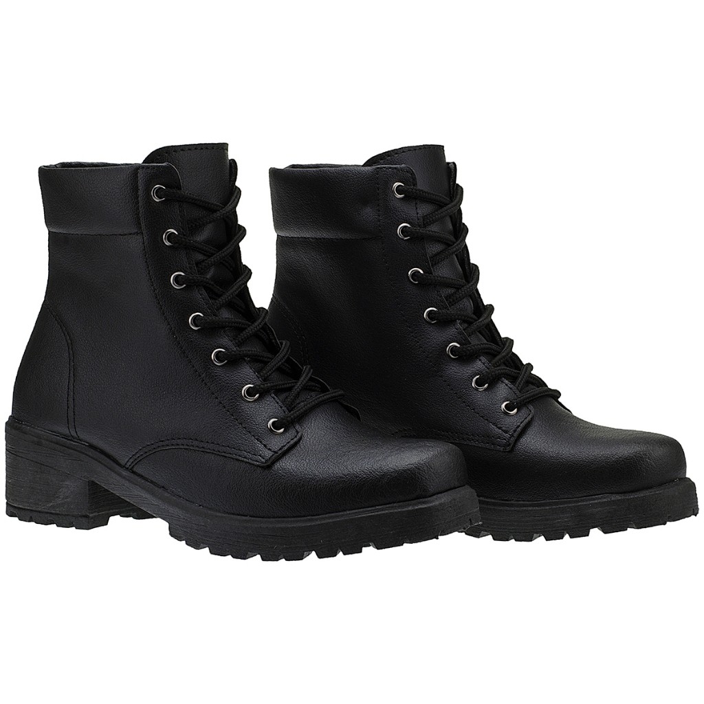 Bota Coturno Preto Feminino Salto Médio Conforto Blogueira Tratorada 34 ao 43