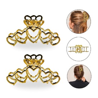Kit 2 Presilhas de Metal Grande Corações Vazado Dourada Presilha Cabelos Penteado Look Acessório Coque em Oferta na Shopee