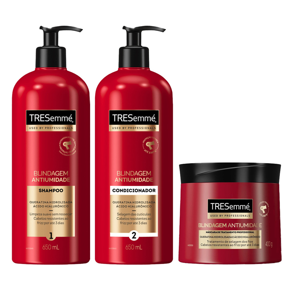 KIT SHAMPOO + CONDICIONADOR + MÁSCARA BLINDAGEM ANTIUMIDADE TRESEMMÉ - 3 Itens - Beauty