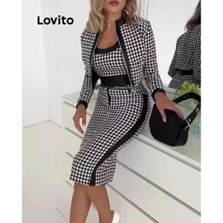 Lovito Conjunto de saia feminina casual Houndstooth Padrão LNL52148
