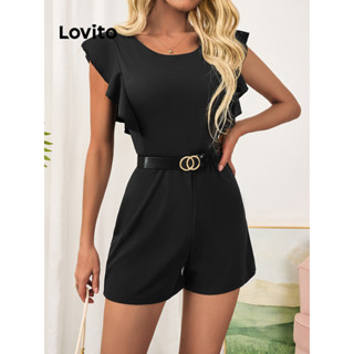 Lovito Elegante Macacão Feminino Liso Alinhado com Babados e Cintura Elástica LBL09024