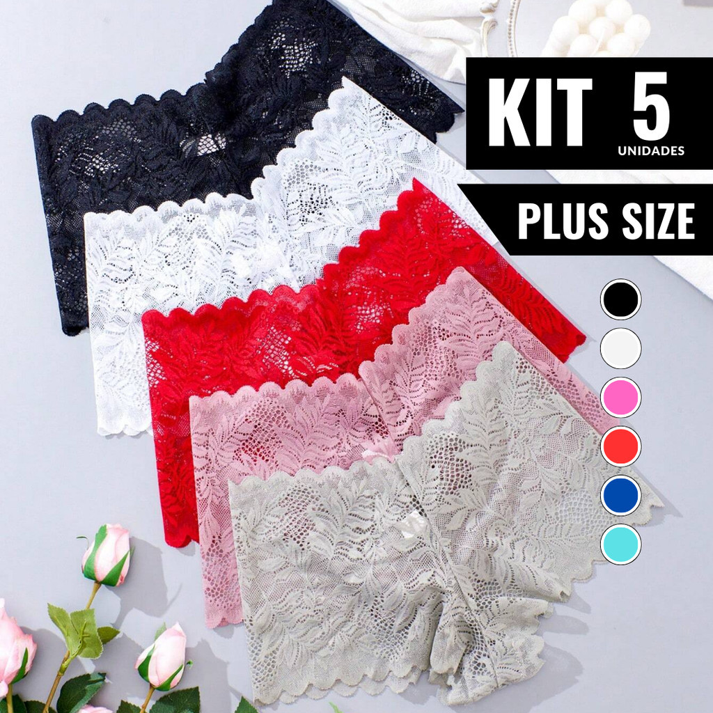 Kit 5 Calcinhas PLUS SIZE Calesson Shortinho de Renda lingerie Caleçon Sexy Rendada Espera Marido