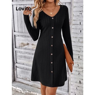 Lovito Vestido feminino casual com botão liso LNL51240