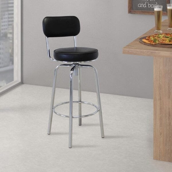 Banqueta Giratória em Aço Capadócia Yescasa Cromado/Preto em Oferta na Shopee