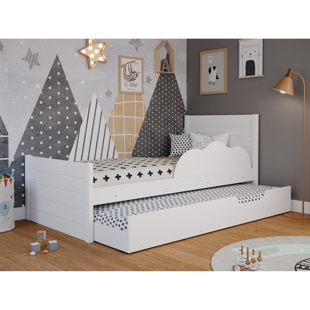 Bicama Infantil em MDF com Estrado Fixo Nina Branco - Mom & Baby