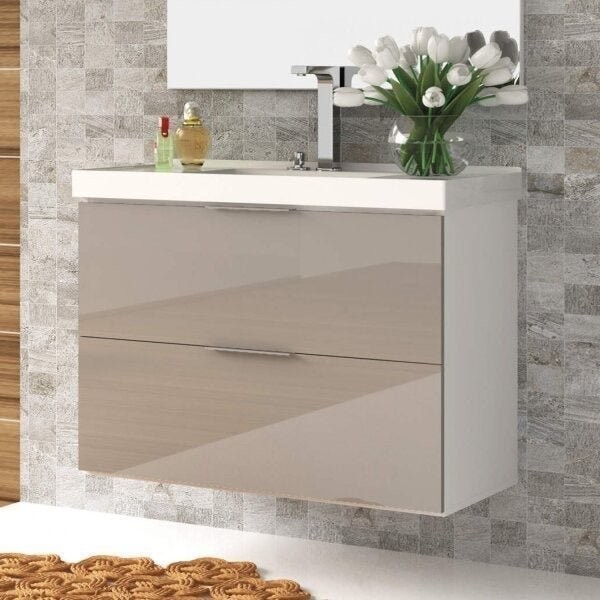 Gabinete para Banheiro sem Tampo 80cm Pietra  Branco/Gianduia Brilho - Home & Living