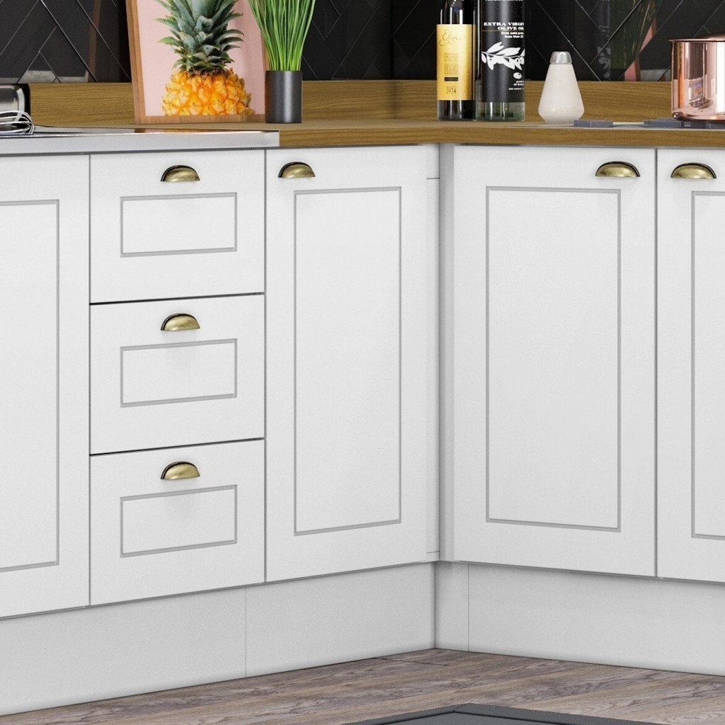 Balcão Para Cozinha Canto Reto 1 Porta com Tampo Emily Branco HP/Nature em Oferta na Shopee