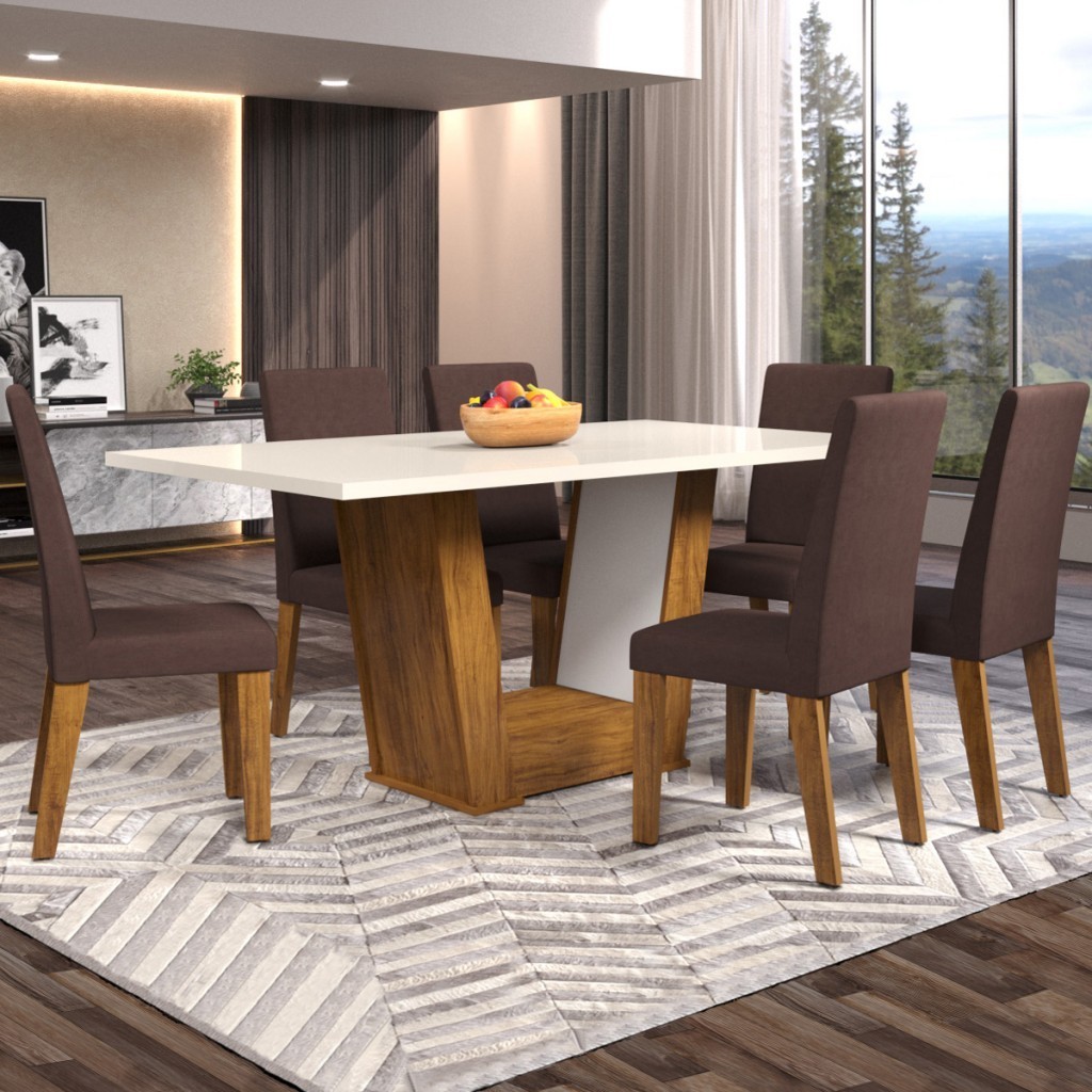 Mesa de Jantar 6 Lugares Floripa Seda/Blonde/Fumê - Viero Móveis em Oferta na Shopee