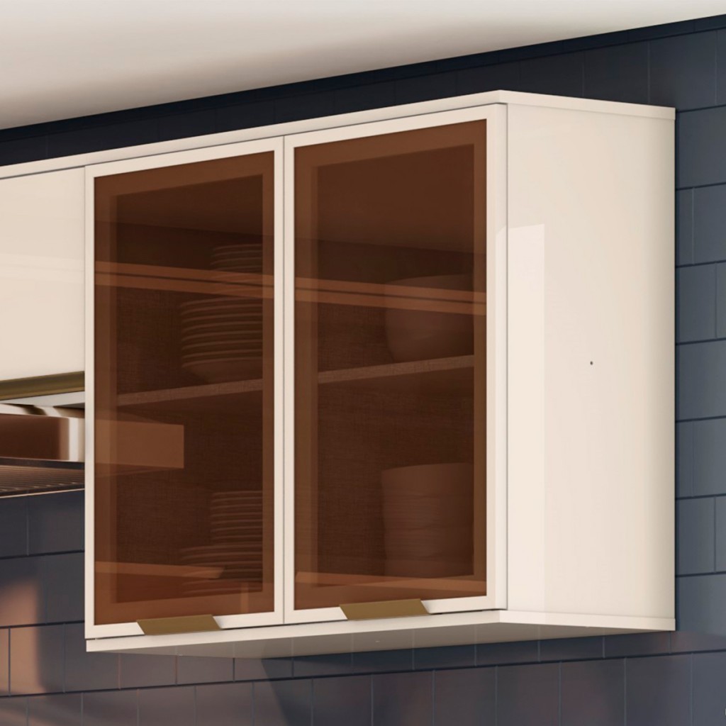 Armário Aéreo Cozinha Connect 2 Portas com Vidro Off White - Henn - Home & Living