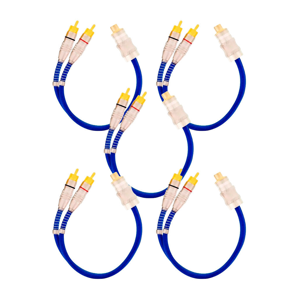 5x Cabos Y Prime Metal 5mm 2 Machos 1 Femea Azul RCA