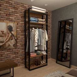 Closet Industrial Marseille 2 Prateleiras 1 Cabideiro Black/Brise - Panorama Móveis