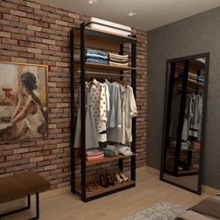 Closet Industrial Marseille 2 Prateleiras 1 Cabideiro Black/Brise - Panorama Móveis em Oferta na Shopee