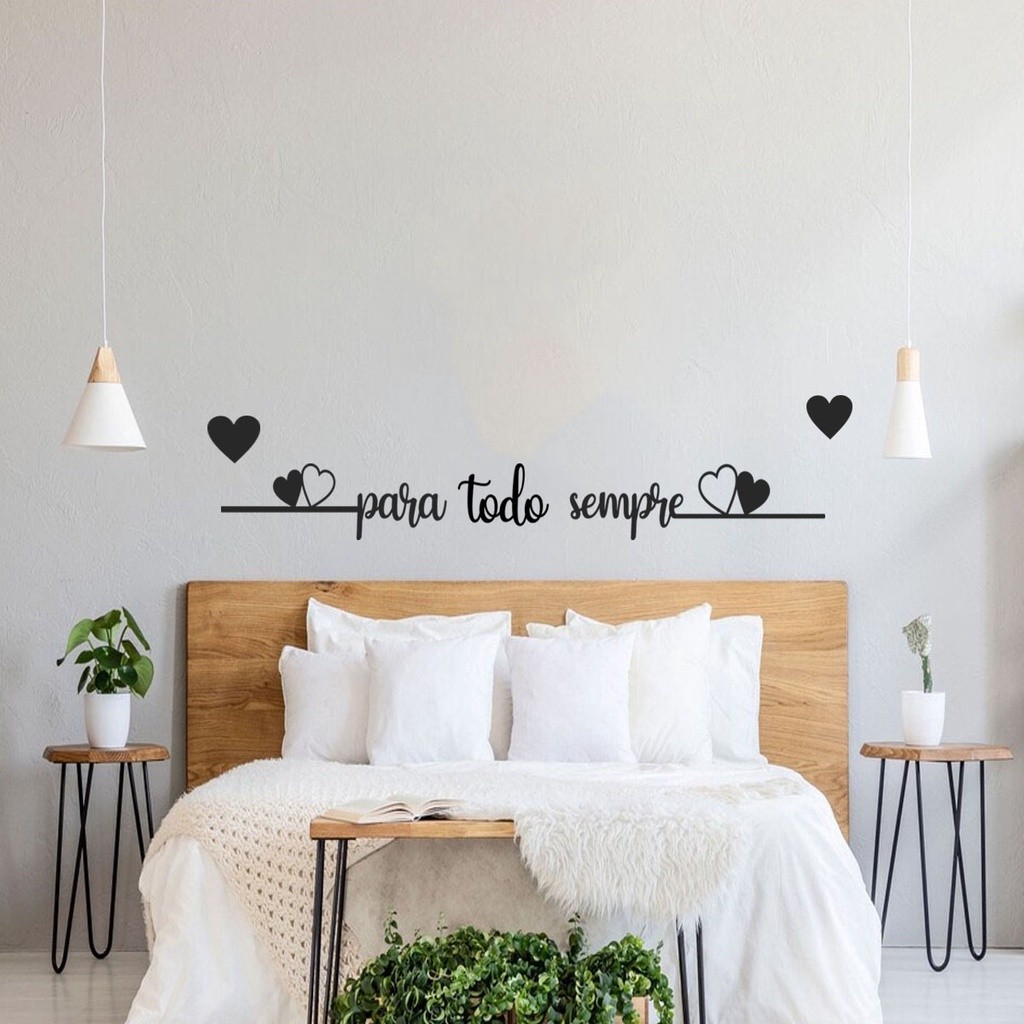 Frase de Parede Para Todo Sempre Dois Corações para Quarto Cama Cabeceira MDF Decoração + 2 aplique coração em Oferta na Shopee