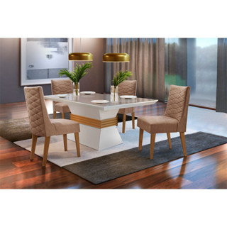 Sala De Jantar Lucy 120 Tampo MDF Vidro Com 4 Cadeiras Safira Rufato em Oferta na Shopee