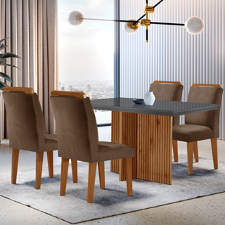 Sala de Jantar Mesa Olímpia 120CM MDF Vidro Canto Reto com 4 Cadeiras Athenas Moderna em Oferta na Shopee