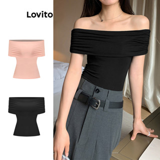 Lovito Casual Lisa Camiseta Feminina Franzida de Manga Curta L64AD022 (Multicolorido)