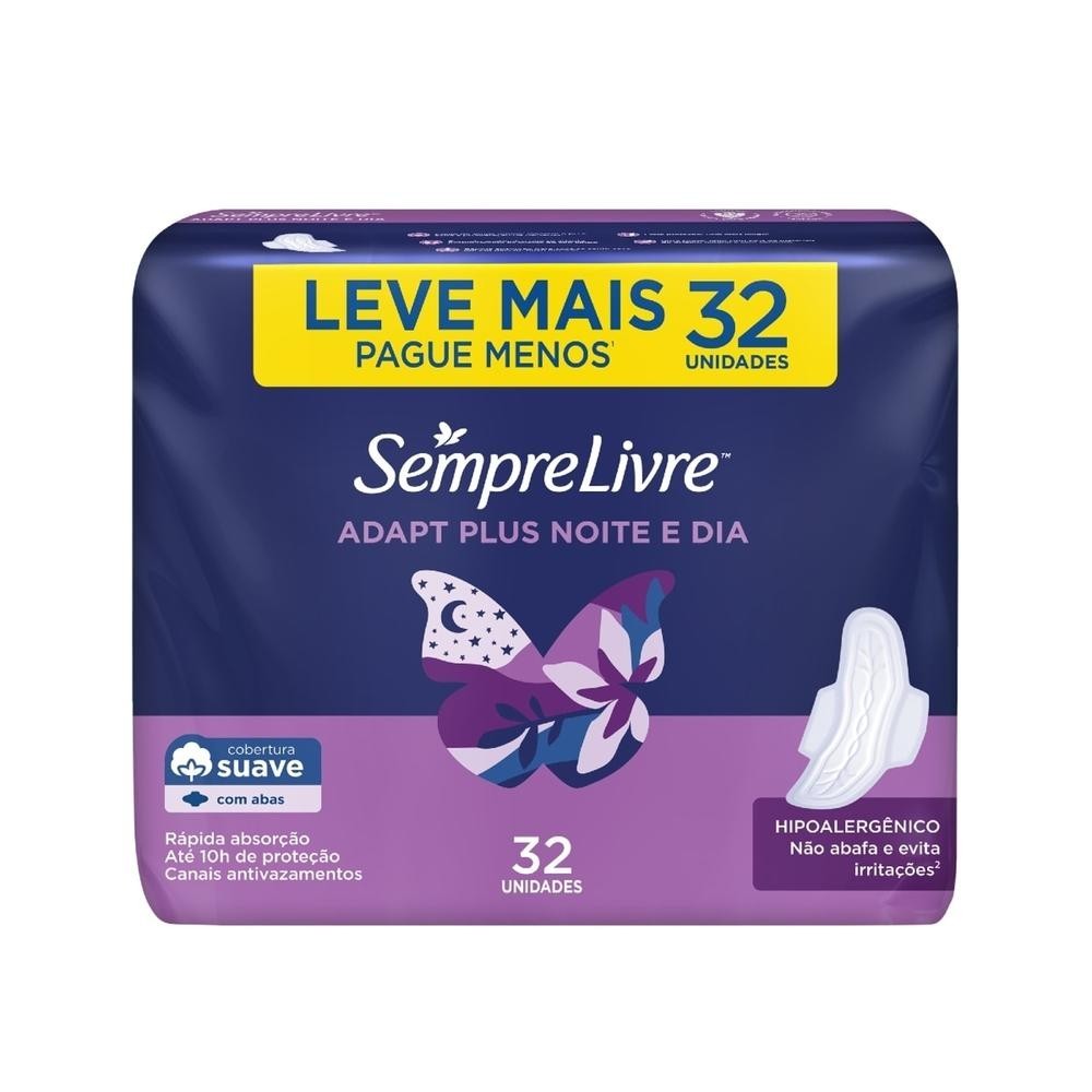 Absorvente Sempre Livre Adapt Plus Noite e Dia Suave com Abas 32 Unidades Leve Mais Pague Menos em Oferta na Shopee