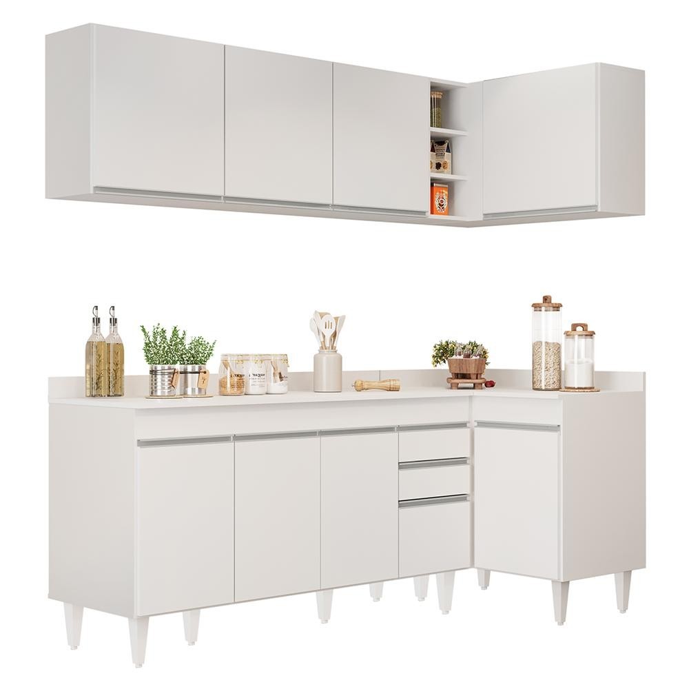Armário de Cozinha Modulado de Canto Esquerdo 4 Peças CP50 Balcão com Tampo Branco - Lumil - Home & Living