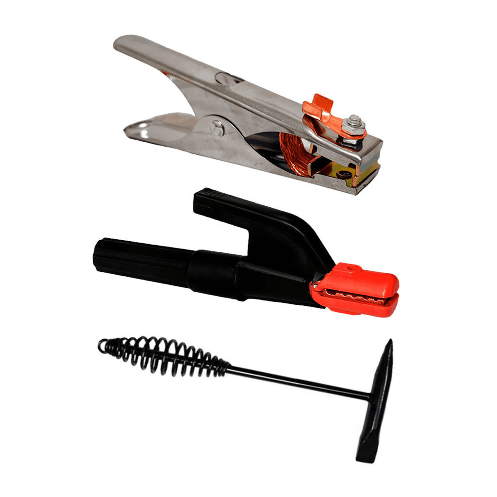 Kit Garra Negativa Grampo Terra Porta Eletrodo Alicate Para Máquina de Solda 500a e Martelo Picadeira Picador Com Mola
