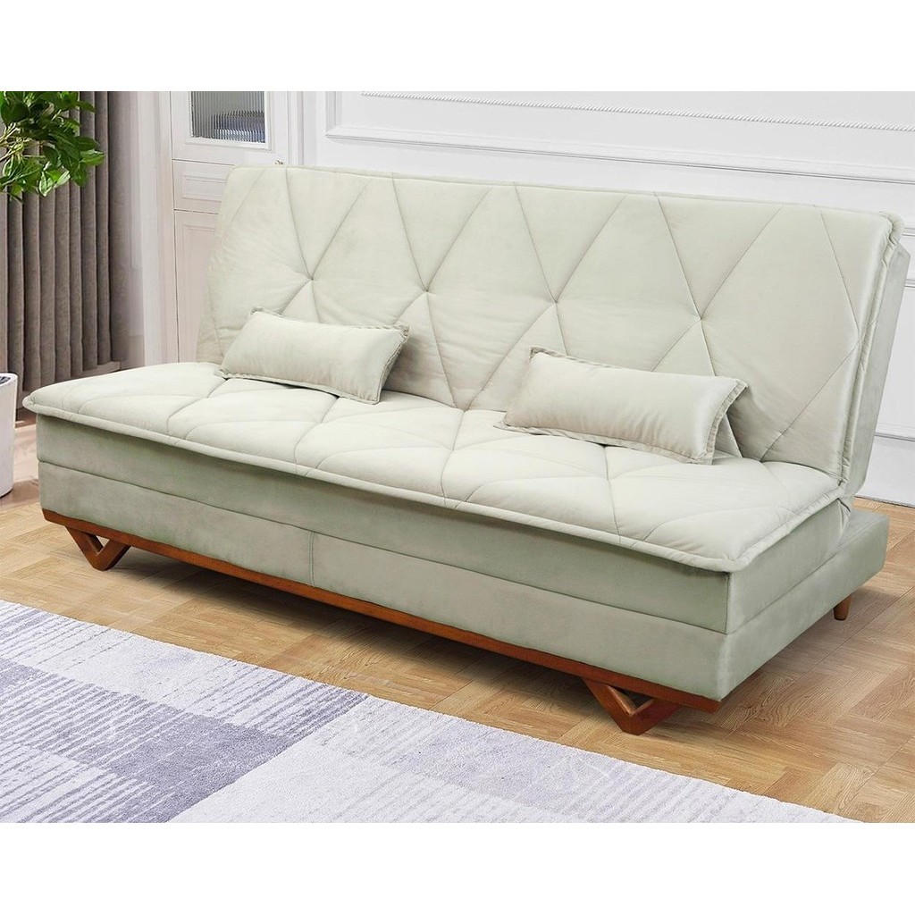 Sofá Cama Estoril 1,90m Bege Suede Velut - King House - Home & Living