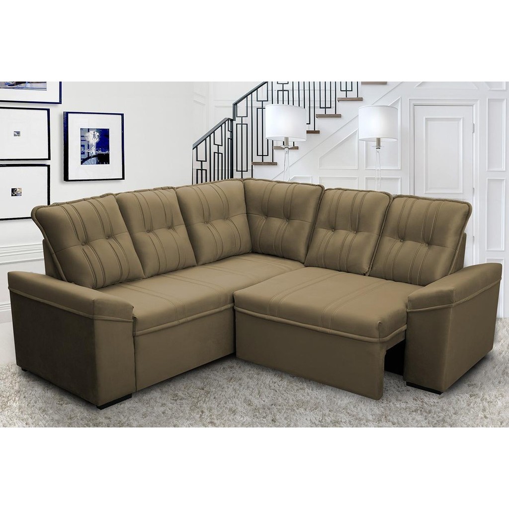 Sofá Canto London Bege Suede Velut - King House em Oferta na Shopee