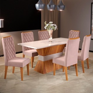 Mesa de Jantar 6 Lugares Las Vegas Mel/Blonde/Veludo Rosa - Viero Móveis em Oferta na Shopee